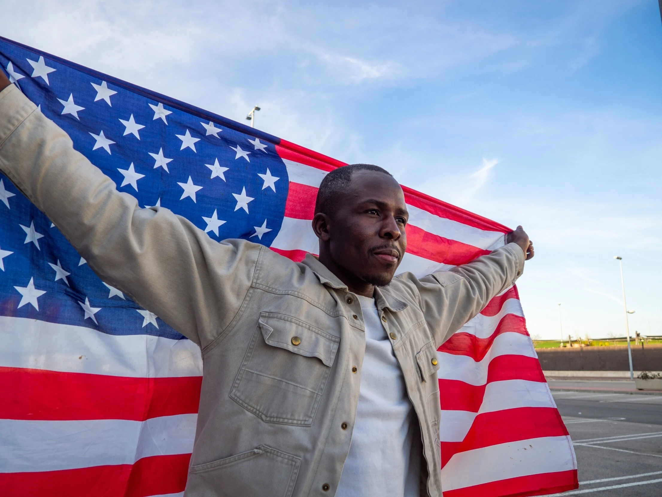 Veteran with flag
